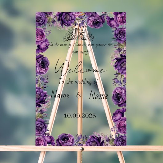 Bloemen paarse acryl bruiloft teken bord (Neutraal)