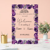 Bloemen paarse acryl bruiloft teken bord (Huwelijk)