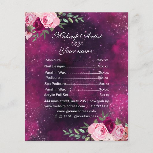 Bloemen Paarse aubergine mystieke prijslijst flyer (Voorkant)