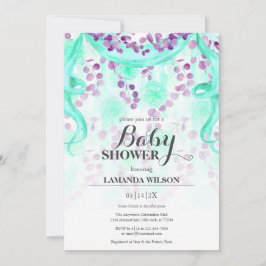 Bloemen Paarse & Blauwgroen Banner Baby shower Kaart
