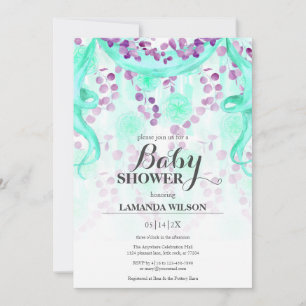 Bloemen Paarse & Blauwgroen Banner Baby shower Kaart