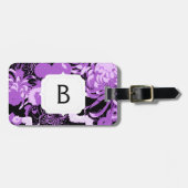  bloemen, paarse bloemen en vogels Monogram Bagagelabel (Voorkant horizontaal)