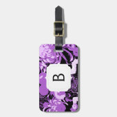  bloemen, paarse bloemen en vogels Monogram Bagagelabel (Voorkant verticaal)