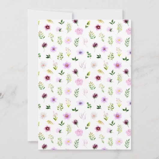 Bloemen paarse bloemen met gebladerte bruiloft save the date (Achterkant)