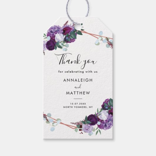 Bloemen Paarse Botanische Bruiloft Dank u Cadeaulabel (Voorkant)