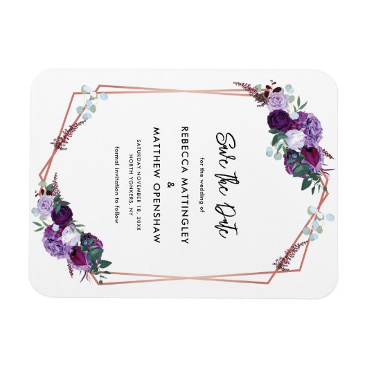 Bloemen Paarse Botanische Bruiloft Save the Date Magneet (Horizontaal)