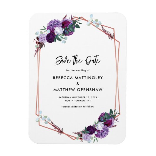 Bloemen Paarse Botanische Bruiloft Save the Date Magneet (Verticaal)