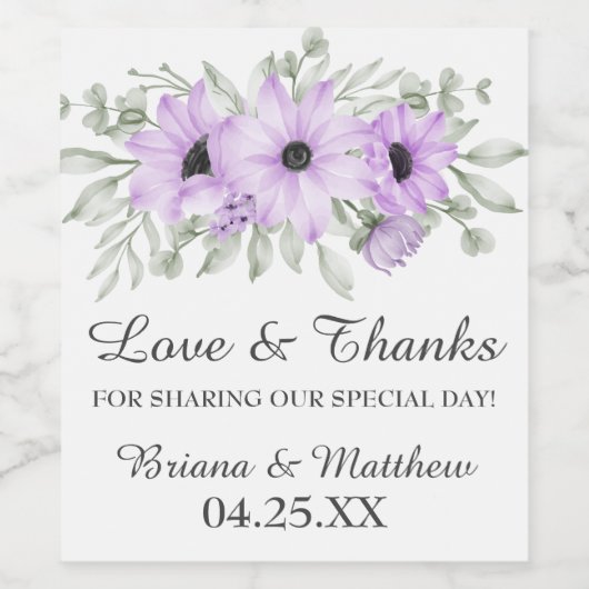 Bloemen Paarse bruiloft gunsten wijnlabel Wijn Etiket (Enkel label)