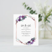 Bloemen Paarse bruiloft Save the Date Aankondiging (Staand voorkant)