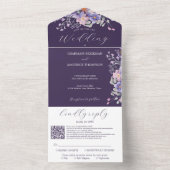 Bloemen Paarse dromen Eenvoudige QR-code Bruiloft All In One Uitnodiging (Binnen)