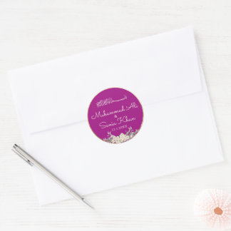 Bloemen Paarse en gouden islamitische bruiloft Ronde Sticker
