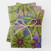 Bloemen Paarse en Groen Inpakpapier Vel (In situ)