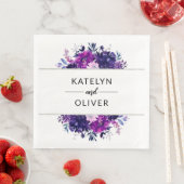 Bloemen Paarse en Zilveren Lijst Bruiloft Monogram Servet (Insitu)