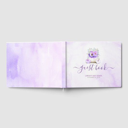 Bloemen Paarse Glitter Pumpkin Baby shower Gastenboek (Volledig)
