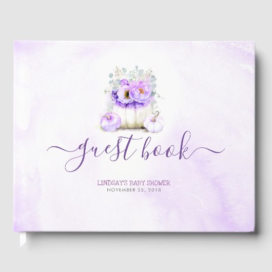 Bloemen Paarse Glitter Pumpkin Baby shower Gastenboek (Voorkant)