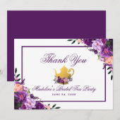 Bloemen Paarse gouden bruids thee party dank u P Bedankkaart (Voorkant / Achterkant)
