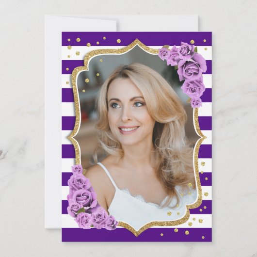 Bloemen Paarse gouden foto 50ste verjaardag Kaart (Achterkant)