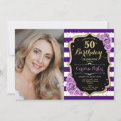 Bloemen Paarse gouden foto 50ste verjaardag Kaart (Voorkant)