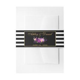 Bloemen Paarse gouden zwarte strepen bruiloft Uitnodigingen Wikkel
