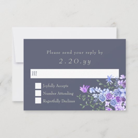 Bloemen Paarse & Grijze Kalligrafie Trouwen RSVP K (Voorkant)