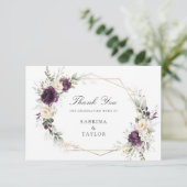 Bloemen Paarse groen bruiloft dank u kaart (Staand voorkant)