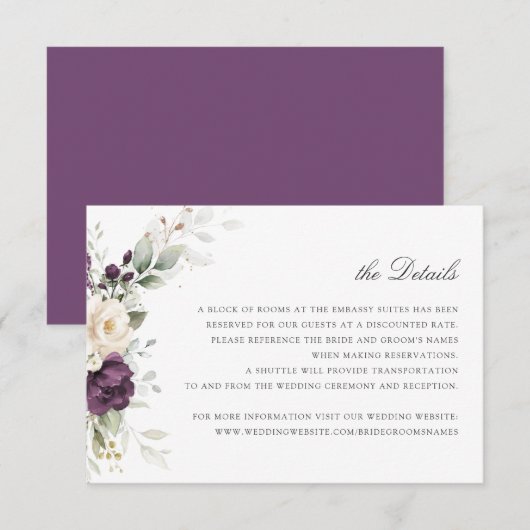 Bloemen Paarse groen bruiloft details invoegen Kaart (Voorkant / Achterkant)