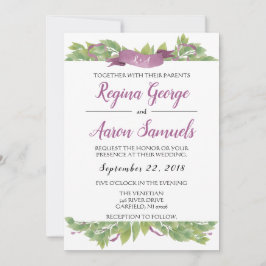 Bloemen Paarse & groene Waterverf bladeren Kaart