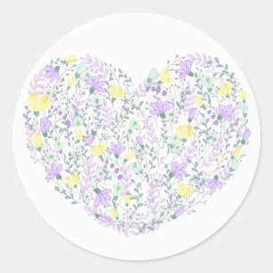 Bloemen Paarse hart met lavendel bloemen bruiloft Ronde Sticker