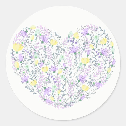 Bloemen Paarse hart met lavendel bloemen bruiloft Ronde Sticker (Voorkant)