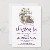 Bloemen Paarse Kerst Tea Party Kaart (Voorkant)
