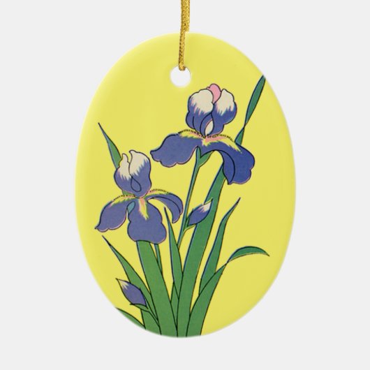  bloemen, Paarse lentestuin Iris bloemen Keramisch Ornament (Voorkant)