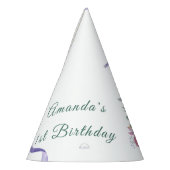 Bloemen paarse lint eerste verjaardag feest feesthoedjes (Links)