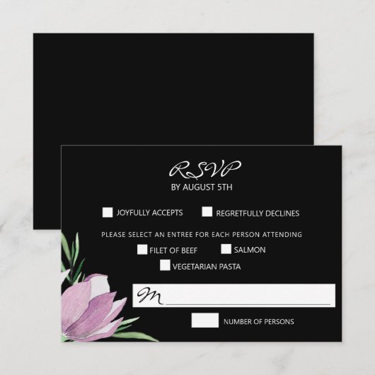 Bloemen Paarse Magnolia Waterverf RSVP Kaartje (Voorkant / Achterkant)