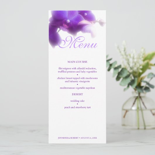Bloemen Paarse Orchidee bruiloft diner Menu (Staand voorkant)