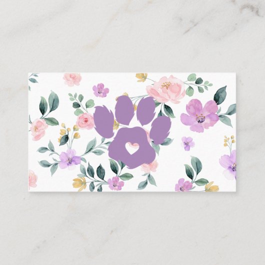 Bloemen Paarse Pet Sitter Grooming Paw Visitekaartje (Achterkant)