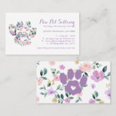 Bloemen Paarse Pet Sitter Grooming Paw Visitekaartje (Voorkant / Achterkant)