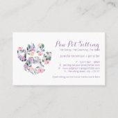 Bloemen Paarse Pet Sitter Grooming Paw Visitekaartje (Voorkant)