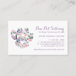 Bloemen Paarse Pet Sitter Grooming Paw Visitekaartje