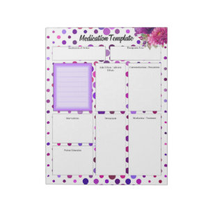Bloemen Paarse Polka Dots _ Medicatie Sjabloon Notitieblok