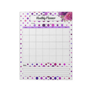 Bloemen Paarse Polka stippen _ Maandelijkse Planne Notitieblok