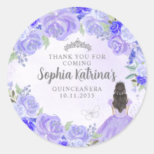 Bloemen Paarse Prinses Quinceanera Verjaardagsguns Ronde Sticker
