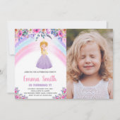 Bloemen Paarse Prinses Verjaardagsuitnodigingen fo Kaart (Voorkant)