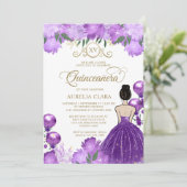 Bloemen Paarse Prinses XV Quinceañera Verjaardag Kaart (Staand voorkant)