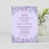 Bloemen Paarse Quinceanera Invitation Kaart (Staand voorkant)