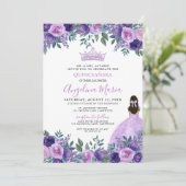 Bloemen Paarse Quinceanera Invitation Kaart (Staand voorkant)