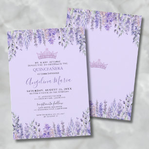 Bloemen Paarse Quinceanera Invitation Kaart