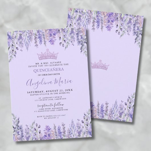 Bloemen Paarse Quinceanera Invitation Kaart