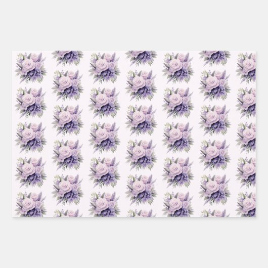 Bloemen Paarse Roze Bloemen Lavendel Bloemen Inpakpapier Vel (Voorkant 3)