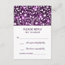 Bloemen paarse rustieke bruiloft RSVP kaarten Kaartje