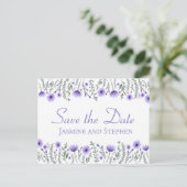 Bloemen Paarse Save the Date Bruiloft Verloving Briefkaart (Staand voorkant)